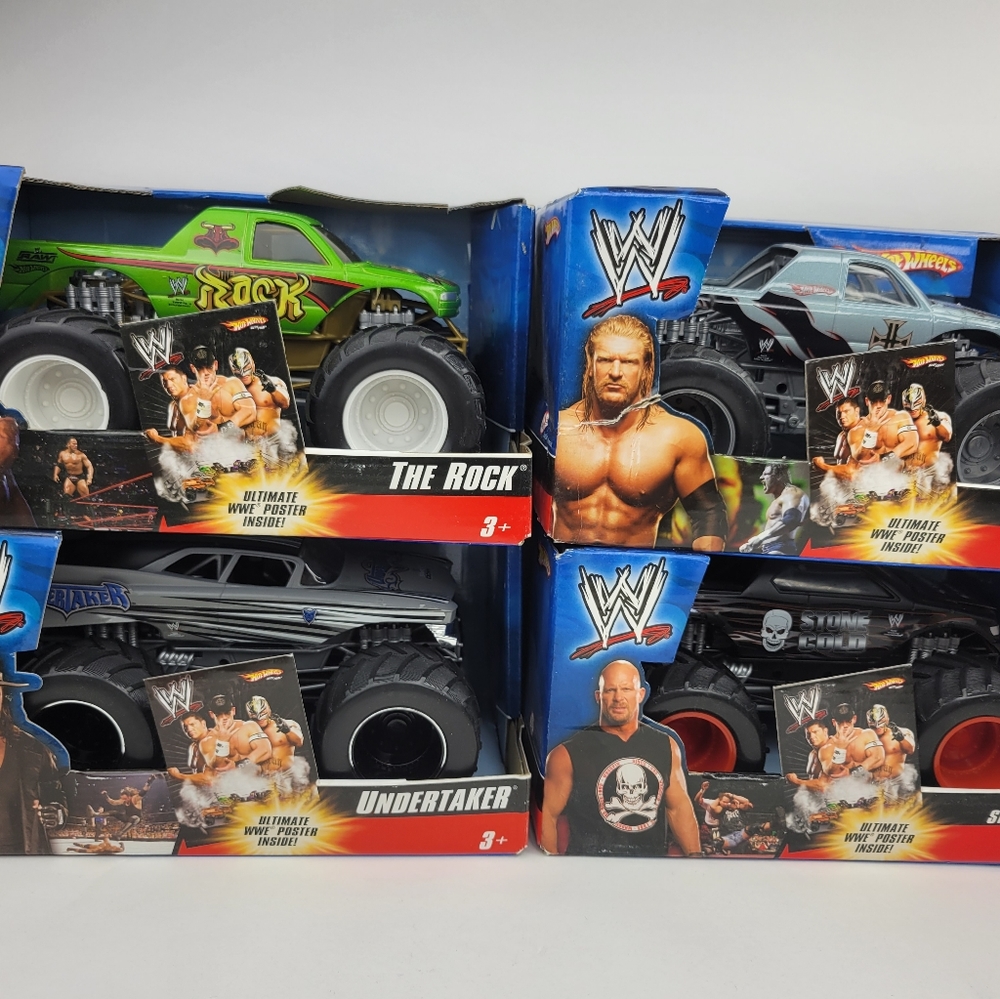 Hot Wheels Monster Truck WWE The Rock Undertaker Steve Austin Triple H Poster